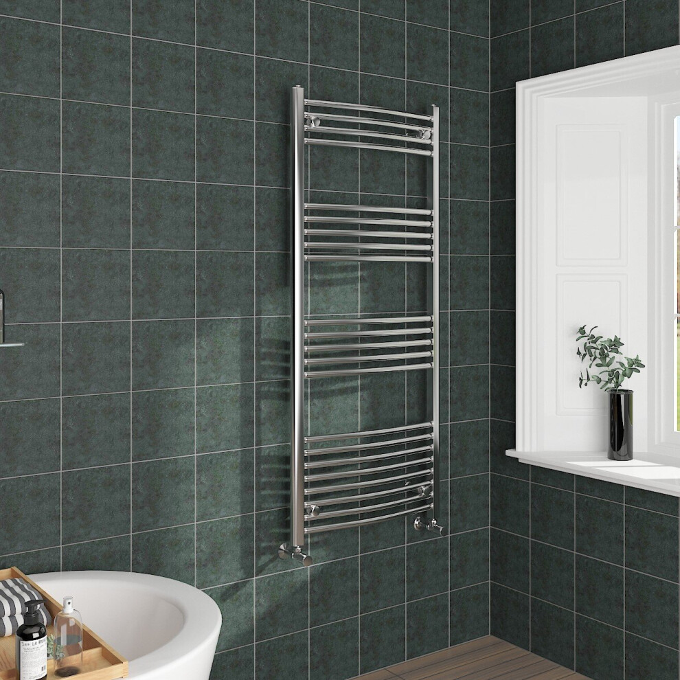 (1400x600mm, Chrome) NRG Curved Central Heating Towel Rail Bathroom Heated Rad Radiators Ladder Warmer