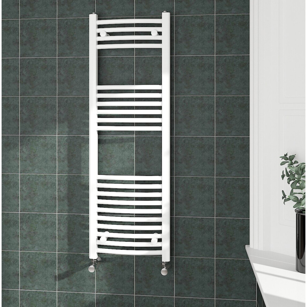 (1200x400mm, White) NRG Curved Central Heating Towel Rail Bathroom Heated Rad Radiators Ladder Warmer