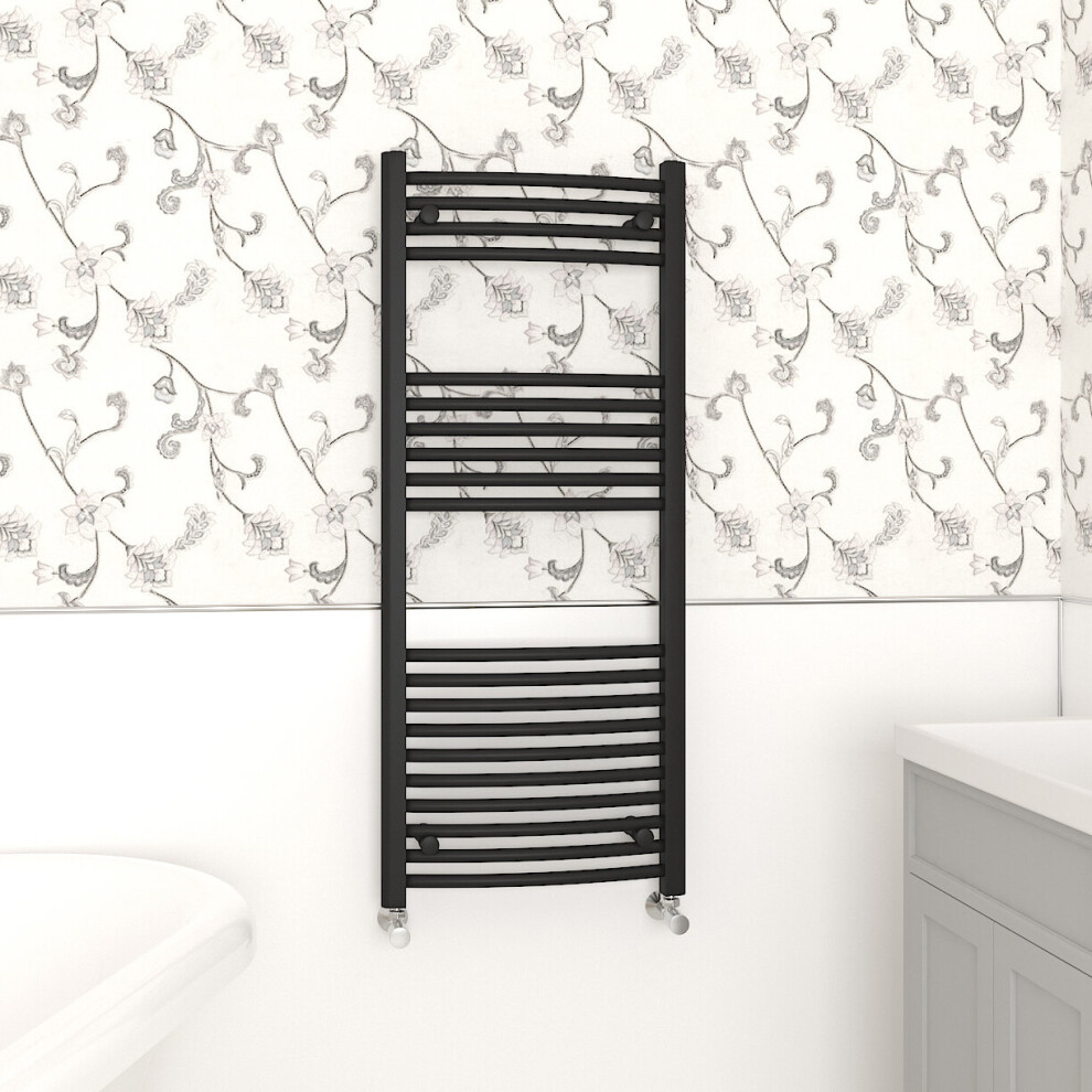 Nrg (1200X500mm, ) Curved Central Heating Towel Rail Bathroom Heated Rad Radiators Ladder Warmer Black
