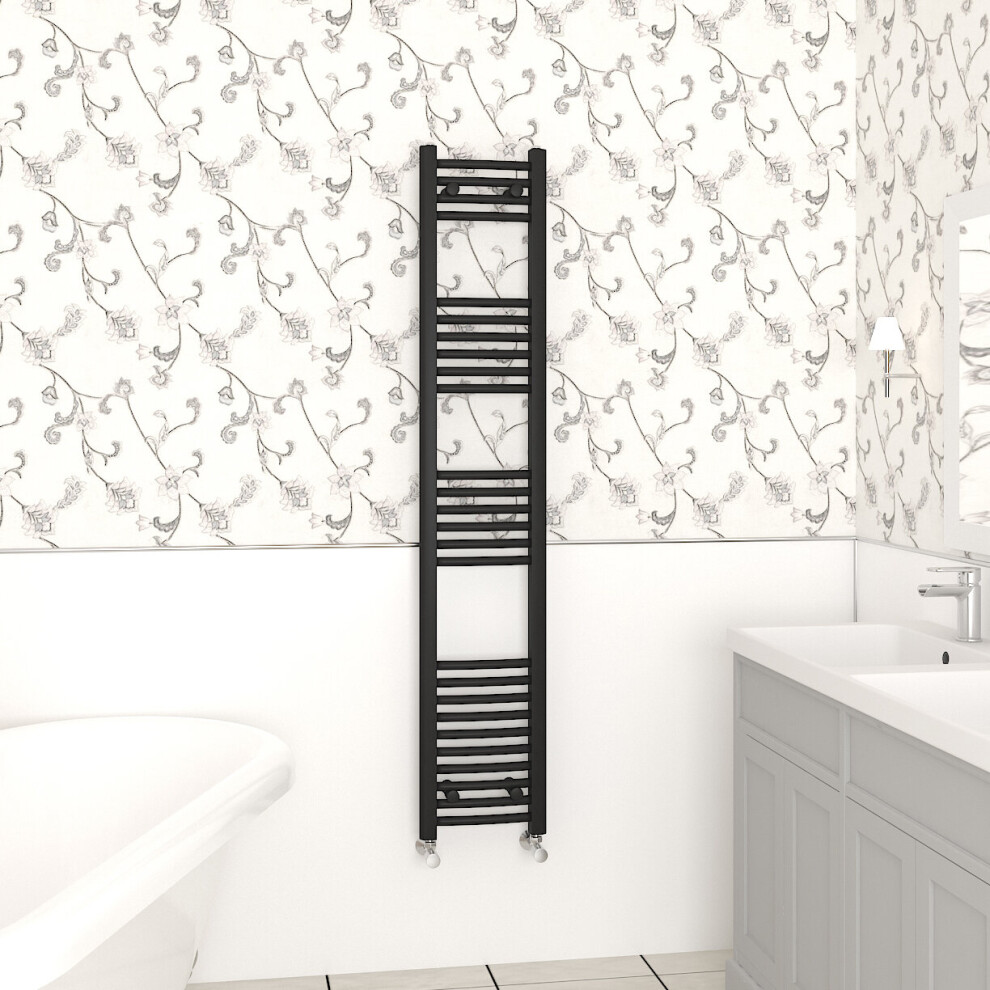 Nrg (1600X300mm, Black) Curved Central Heating Towel Rail Bathroom Heated Rad Radiators Ladder Warmer