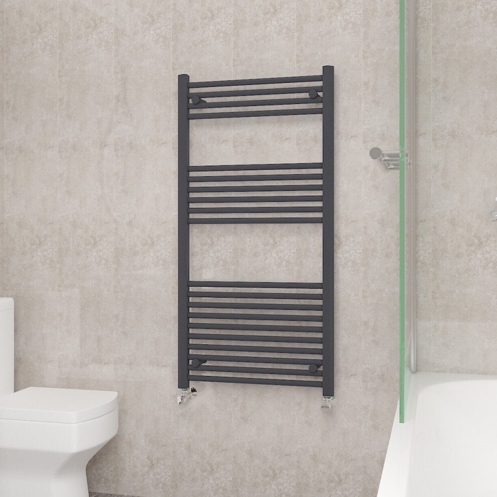 (1200x600mm, Anthracite) NRG Straight Central Heating Towel Rail Bathroom Heated Rad Radiators Ladder Warmer