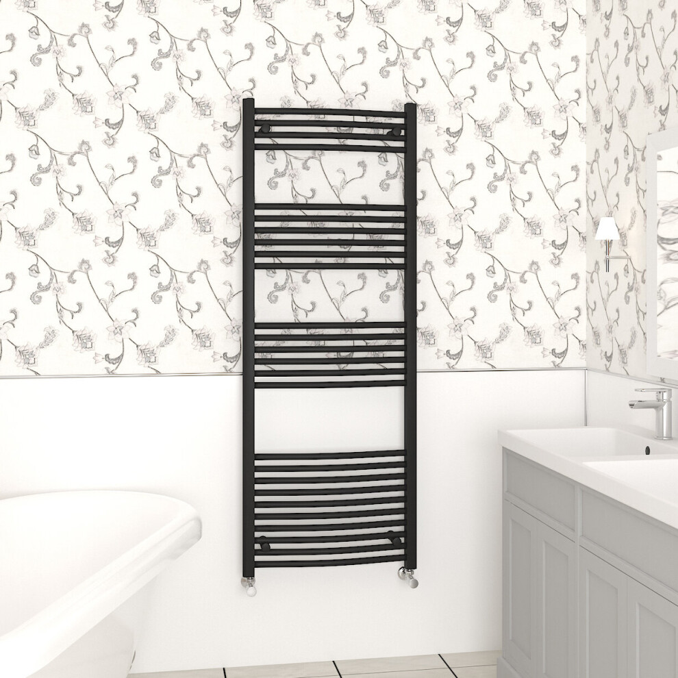 Nrg (1600X600mm, ) Curved Central Heating Towel Rail Bathroom Heated Rad Radiators Ladder Warmer Black
