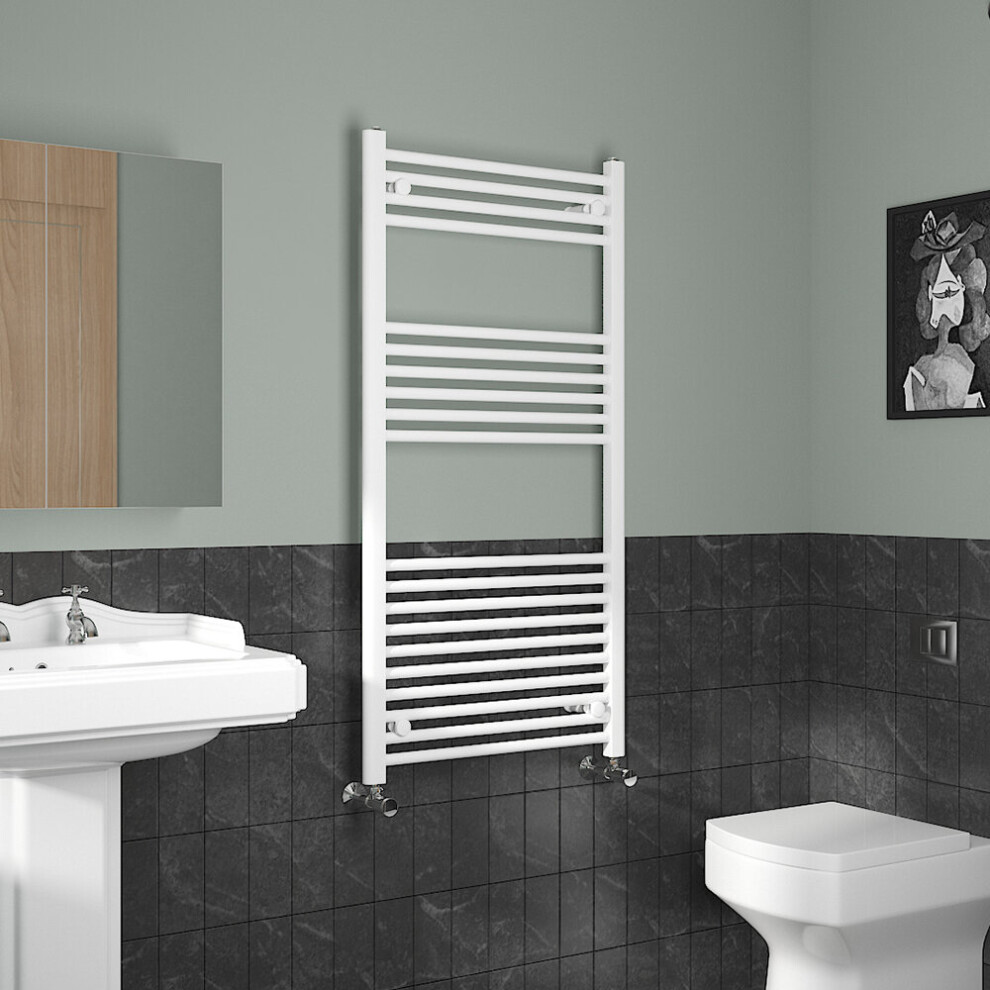 (1200x600mm, White) NRG Straight Central Heating Towel Rail Bathroom Heated Rad Radiators Ladder Warmer