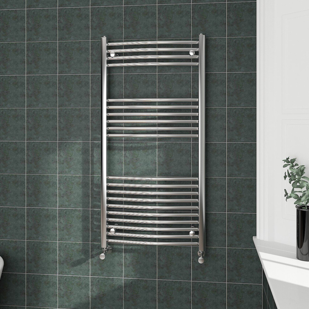 (1200x600mm, Chrome) NRG Curved Central Heating Towel Rail Bathroom Heated Rad Radiators Ladder Warmer