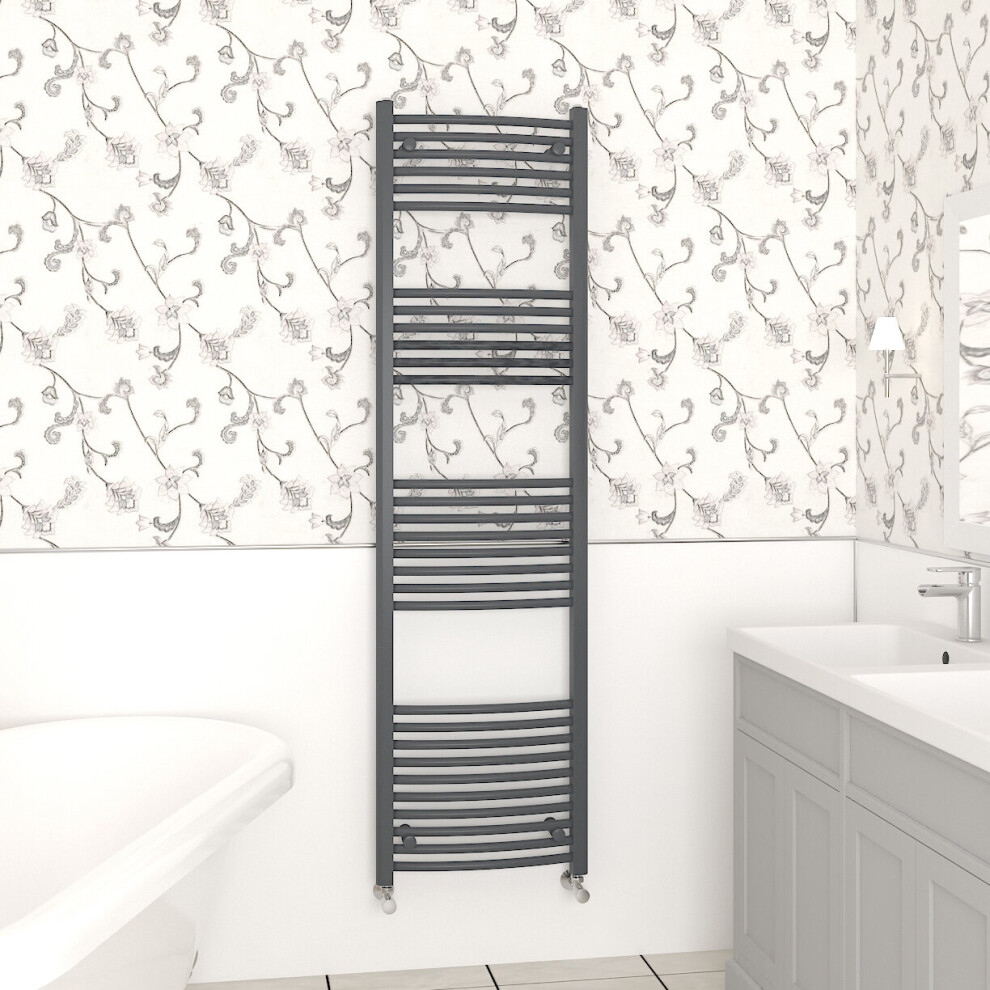 (1800x500mm, Anthracite) NRG Curved Central Heating Towel Rail Bathroom Heated Rad Radiators Ladder Warmer