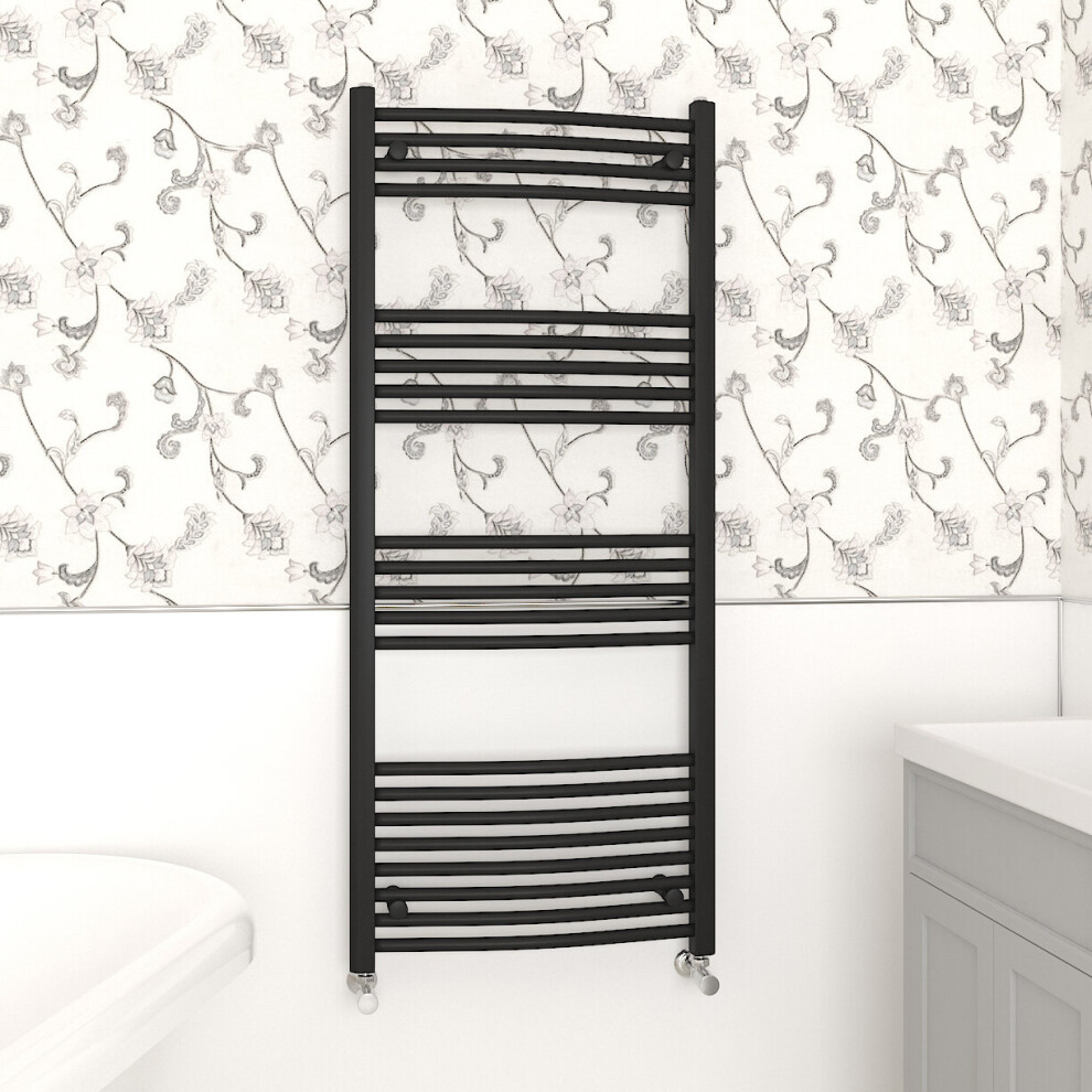 (1400x600mm, Black) NRG Curved Central Heating Towel Rail Bathroom Heated Rad Radiators Ladder Warmer