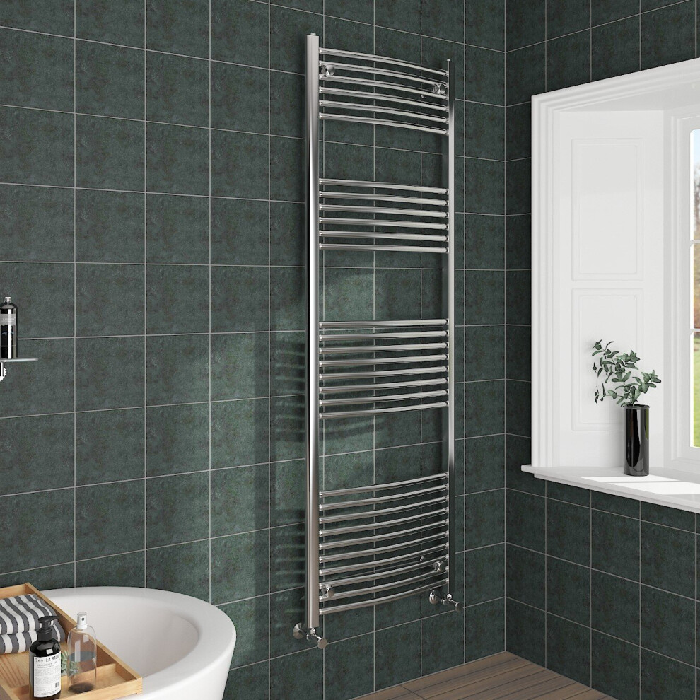Nrg (1800X600mm, Chrome) Curved Central Heating Towel Rail Bathroom Heated Rad Radiators Ladder Warmer