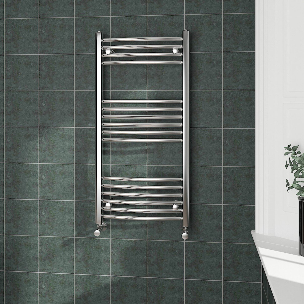 (1000x500mm, Chrome) NRG Curved Central Heating Towel Rail Bathroom Heated Rad Radiators Ladder Warmer