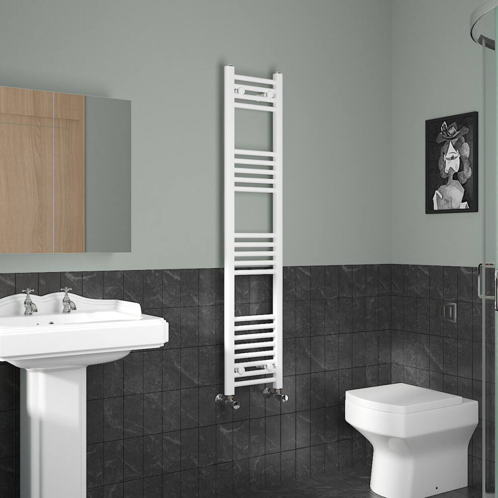 (1400x300mm, White) NRG Straight Central Heating Towel Rail Bathroom Heated Rad Radiators Ladder Warmer