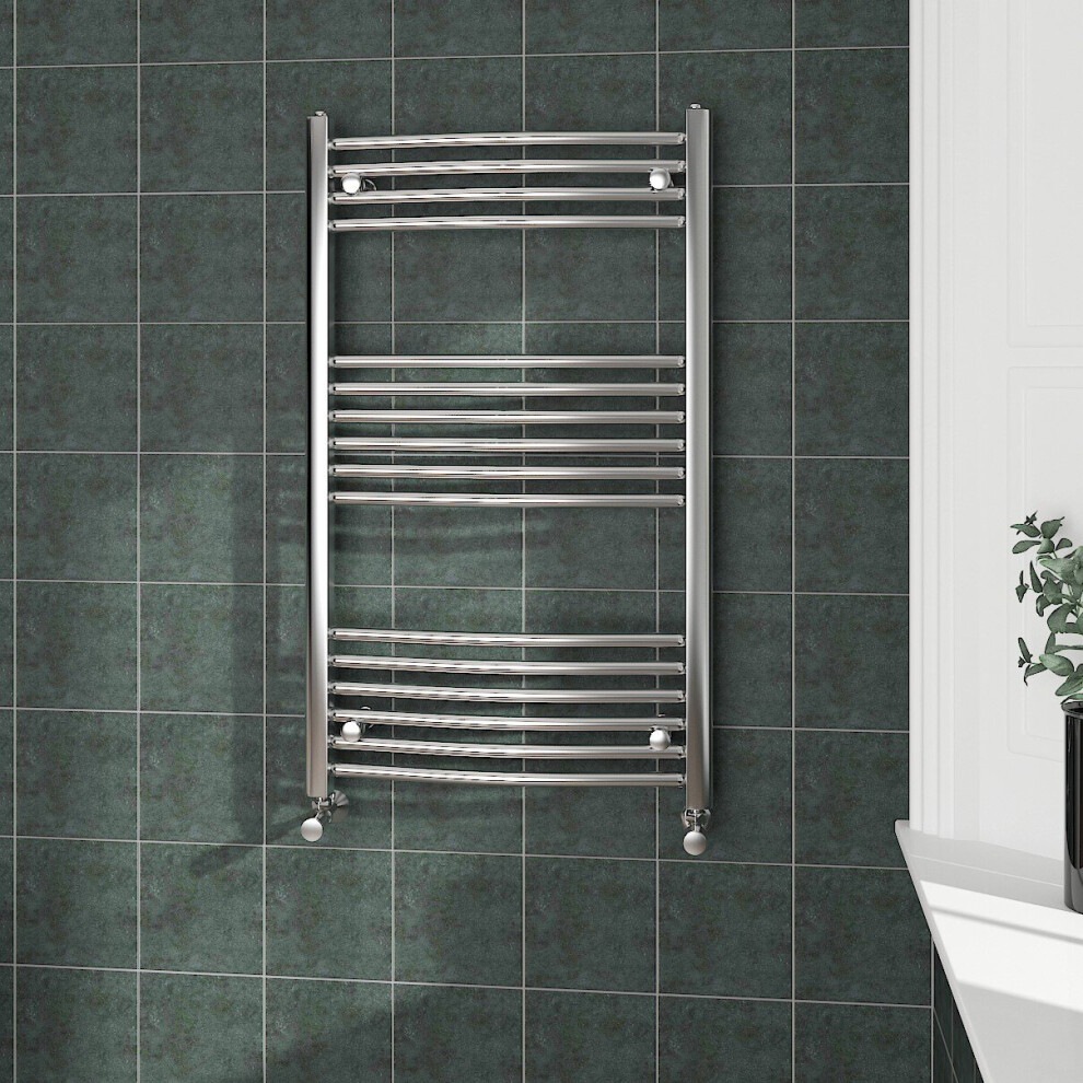 (1000x600mm, Chrome) NRG Curved Central Heating Towel Rail Bathroom Heated Rad Radiators Ladder Warmer