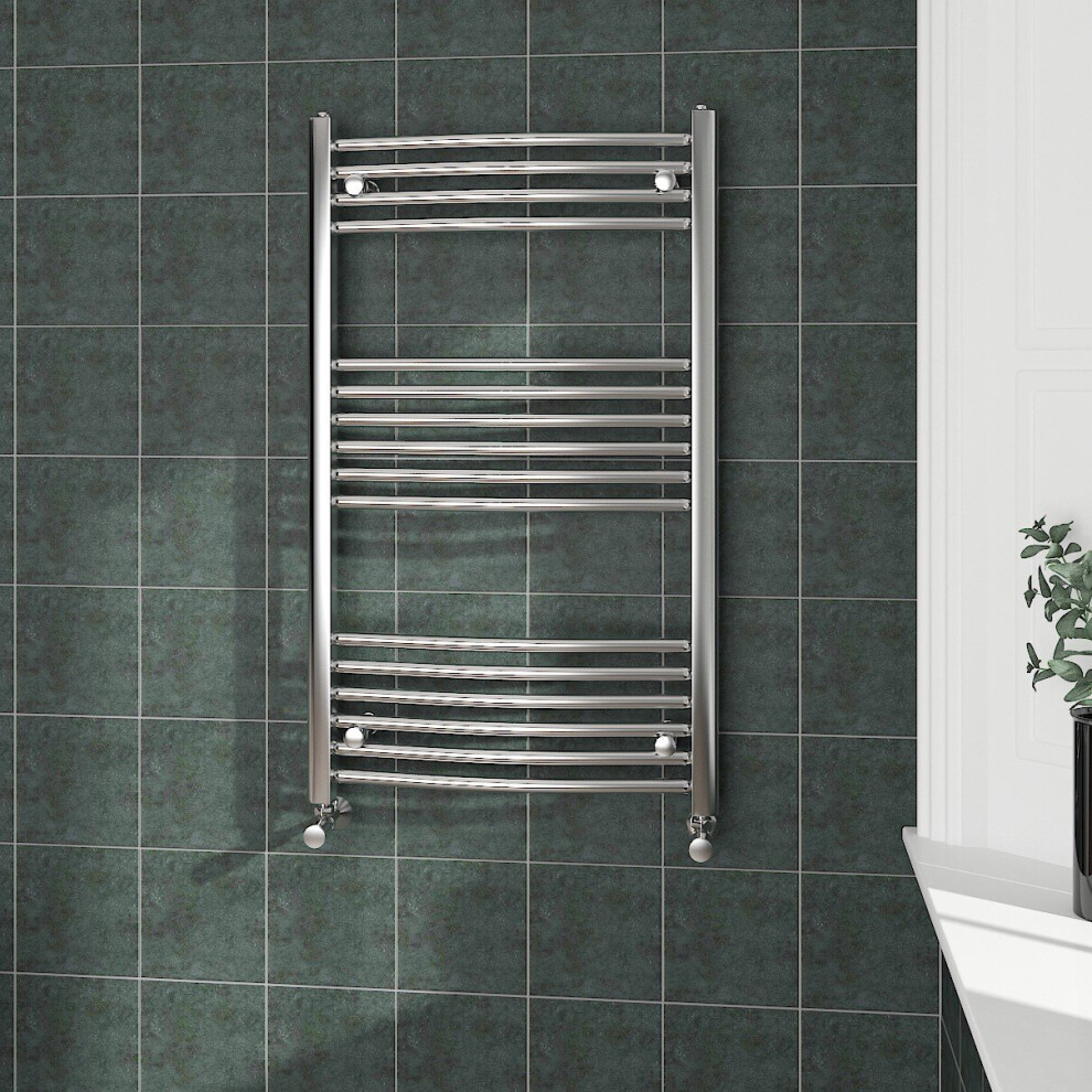 Nrg (1000X600mm, Chrome) Curved Central Heating Towel Rail Bathroom Heated Rad Radiators Ladder Warmer