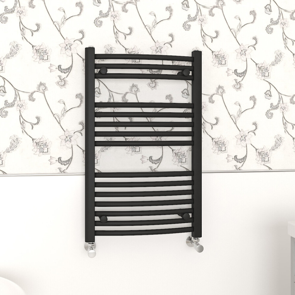 (800x500mm, Black) NRG Curved Central Heating Towel Rail Bathroom Heated Rad Radiators Ladder Warmer