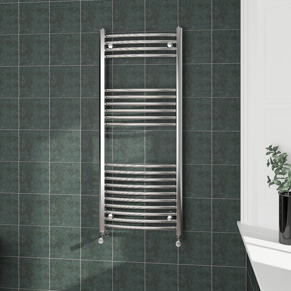 (1200x500mm, Chrome) NRG Curved Central Heating Towel Rail Bathroom Heated Rad Radiators Ladder Warmer