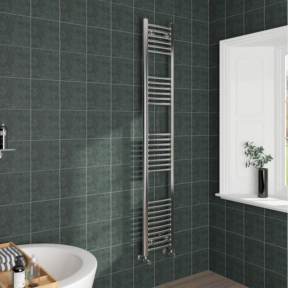 (1800x300mm, Chrome) NRG Curved Central Heating Towel Rail Bathroom Heated Rad Radiators Ladder Warmer