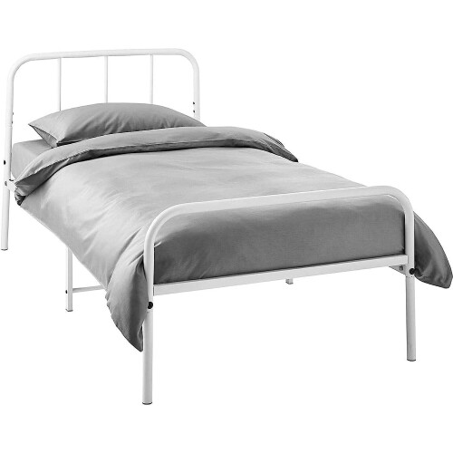House of Home (Single, White) Extra Strong Metal Bed Frame with Rounded Headboard 1