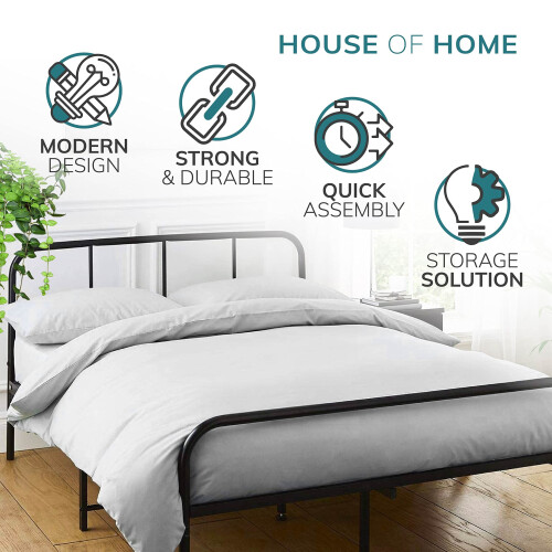 House of Home (Double, Black) Extra Strong Metal Bed Frame with Rounded Headboard 2