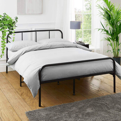 House of Home (Double, Black) Extra Strong Metal Bed Frame with Rounded Headboard