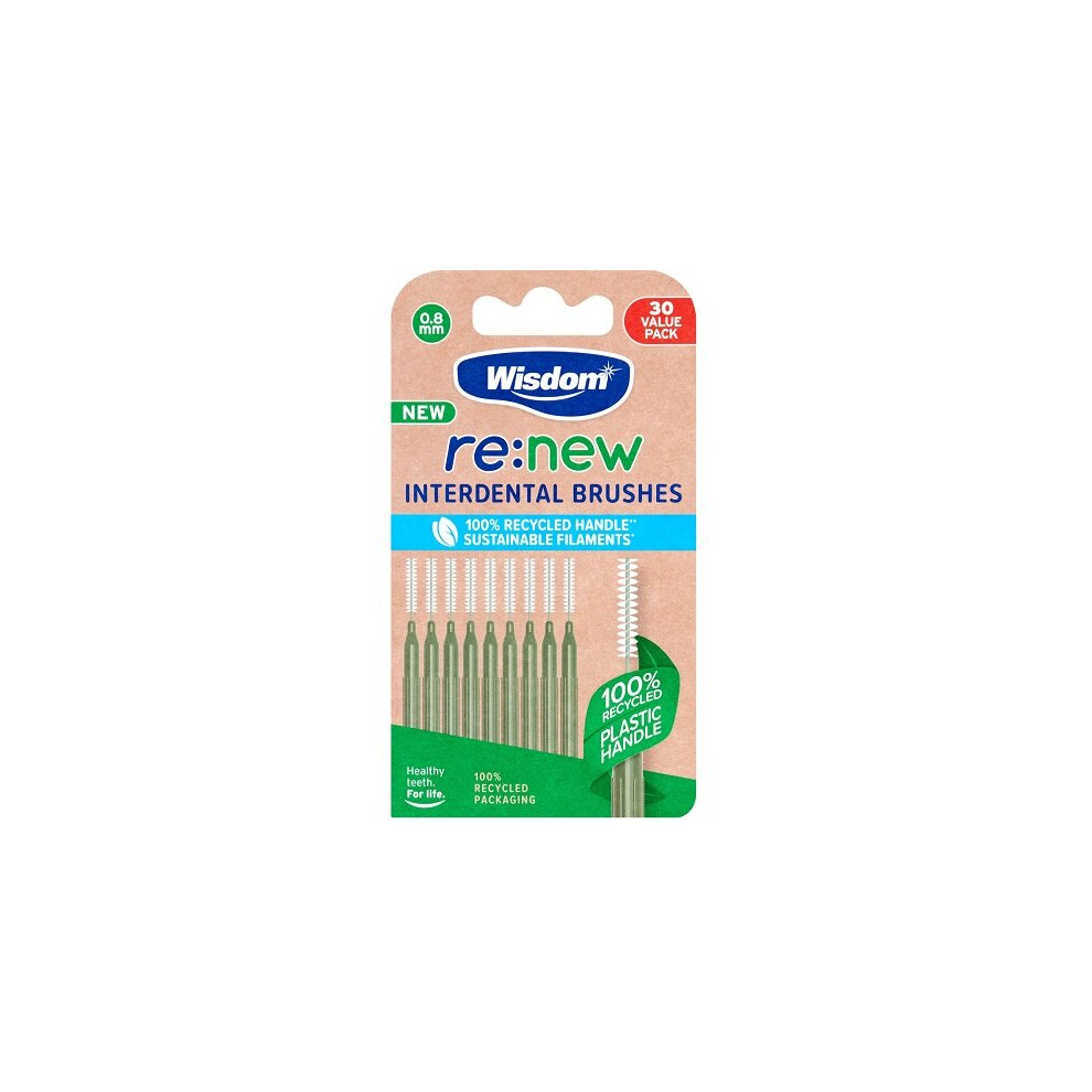 Wisdom Re:New 0.8mm Green Interdental Brushes - 30 Per Pack