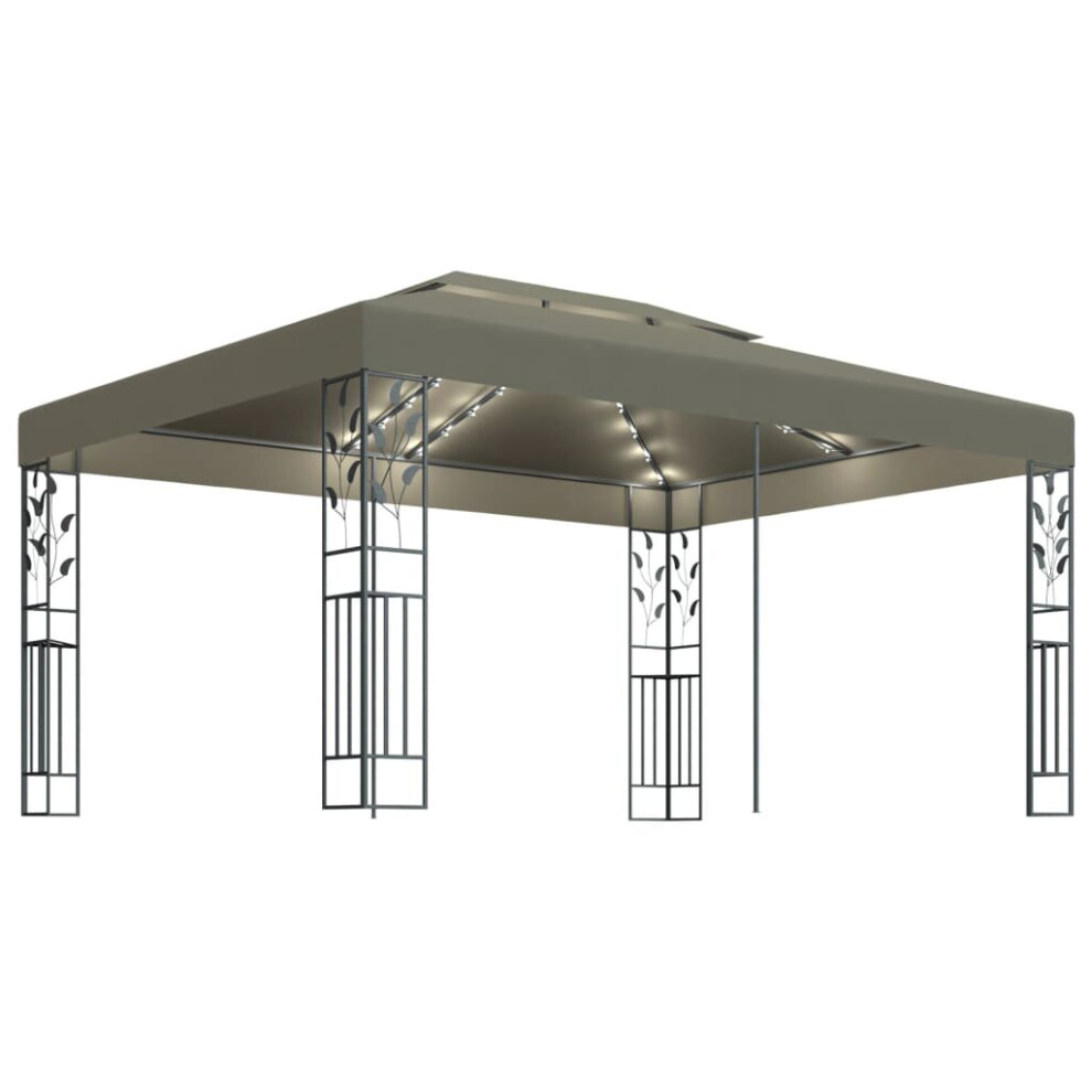 Vidaxl Gazebo With Double Roof And Led String Lights 3X4 M Taupe 180 G/M² Tent