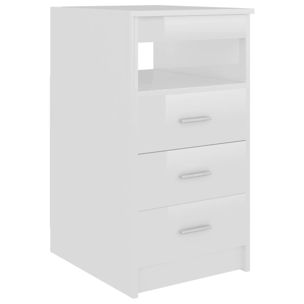 vidaXL Drawer Cabinet High Gloss White Engineered Wood Side Chest Nightstand