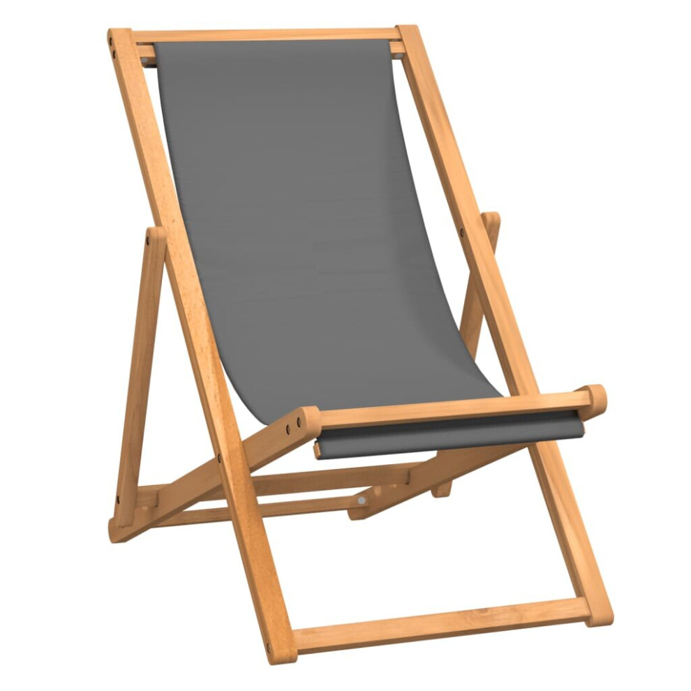 Vidaxl Solid Teak Wood Folding Beach Chair Outdoor Garden Deck Camp Seat Grey