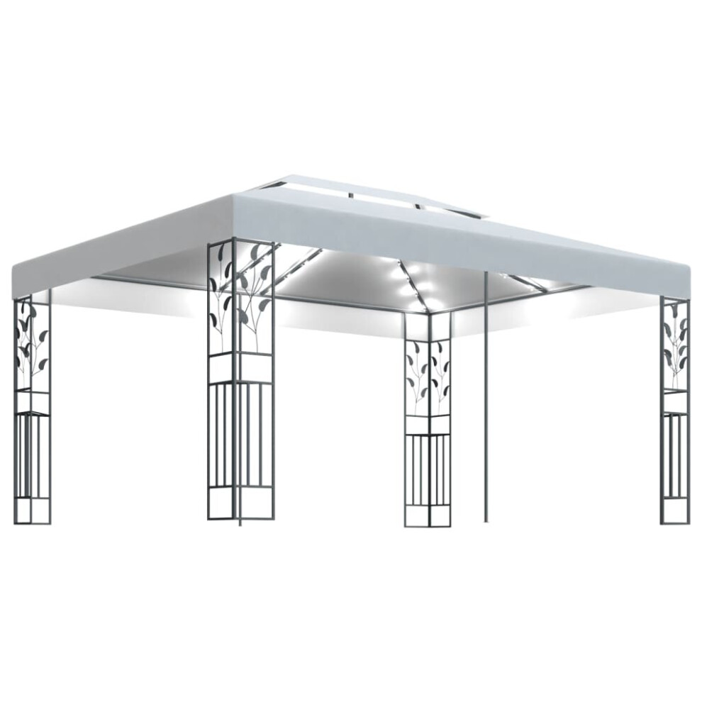 Vidaxl Gazebo With Led Double Roof And String Lights 3X4 M White Pavilion Tent