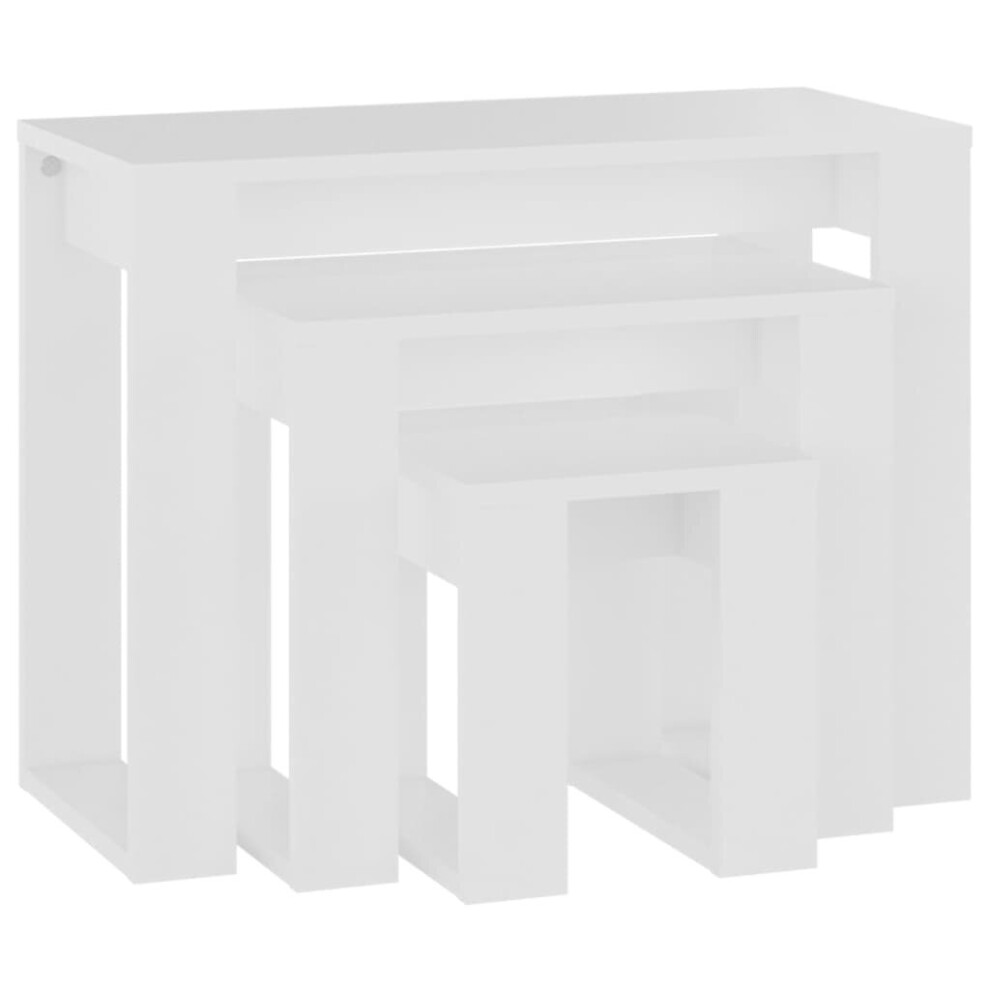 vidaXL 3x Nesting Tables White Engineered Wood End Side Nest of Table Set