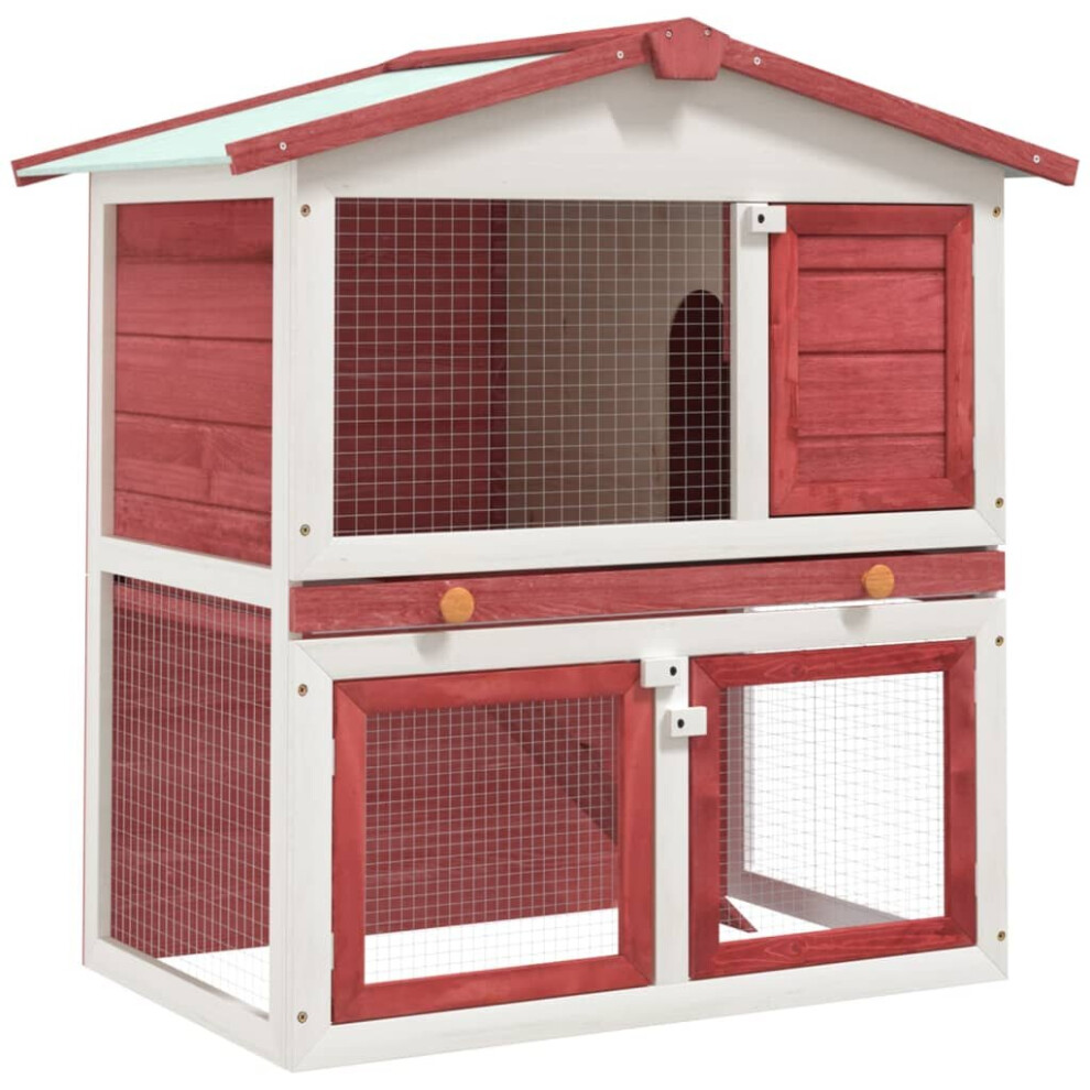 vidaXL Outdoor Rabbit Hutch 3 Doors Red Wood Pet House Habitat Cage Carrier