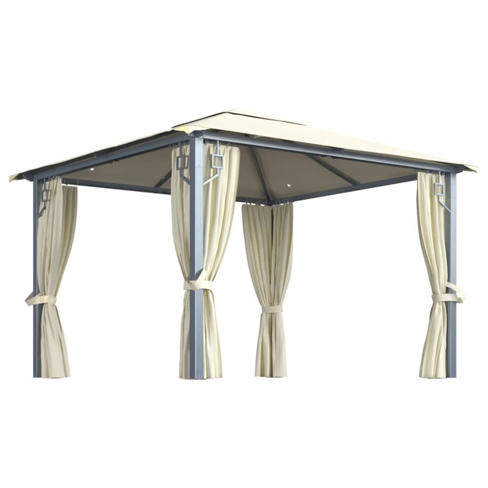 vidaXL Gazebo with Curtain&LED String Lights 300x300 cm Cream Aluminium Tent