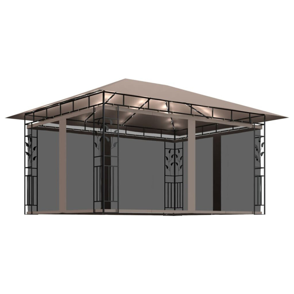 Vidaxl Gazebo With Mosquito Net&Led String Lights 4X3x2.73 M Taupe 180 G/M²