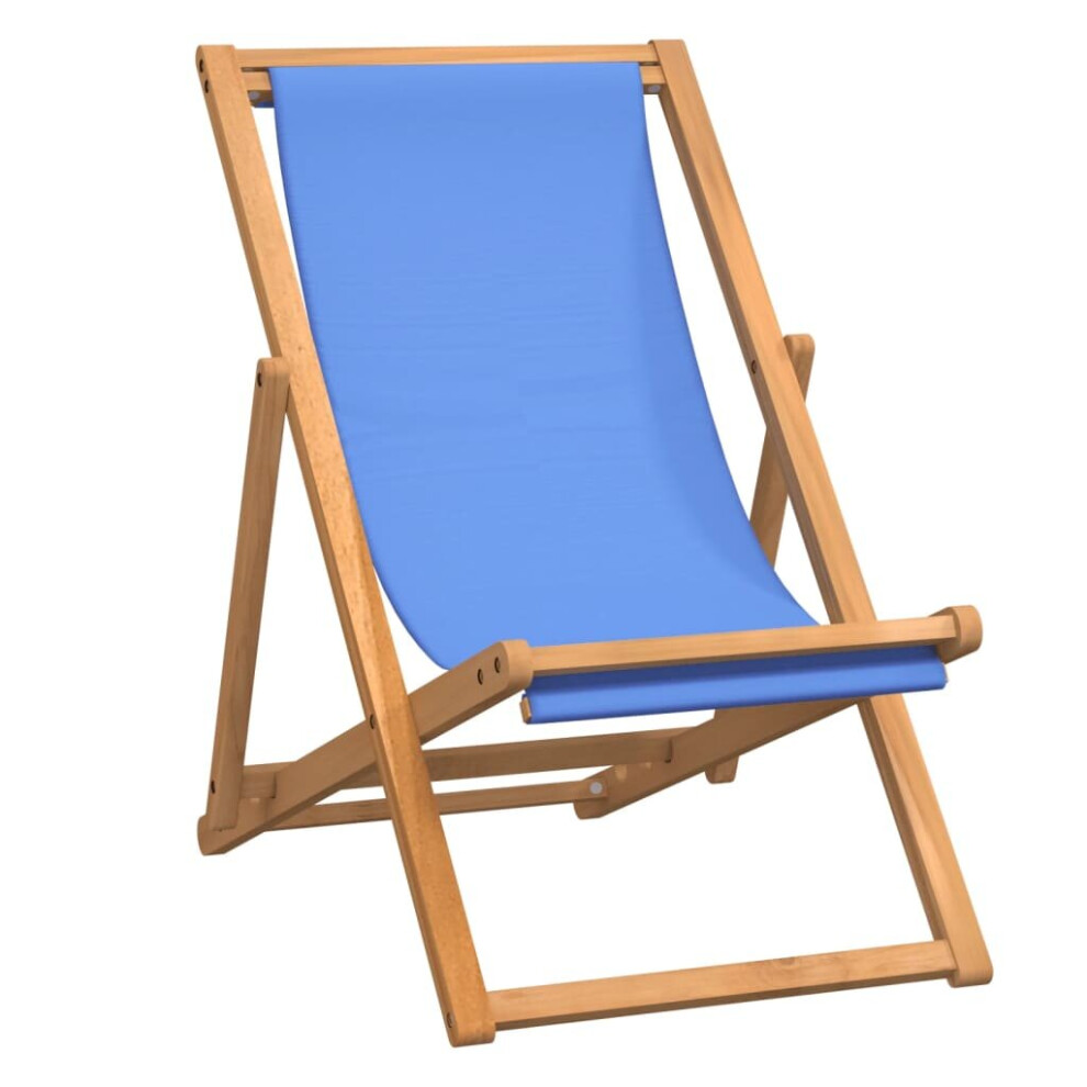 vidaXL Teak Deck Chair 56x105x96cm Blue Outdoor Garden Beach Foldable Seat