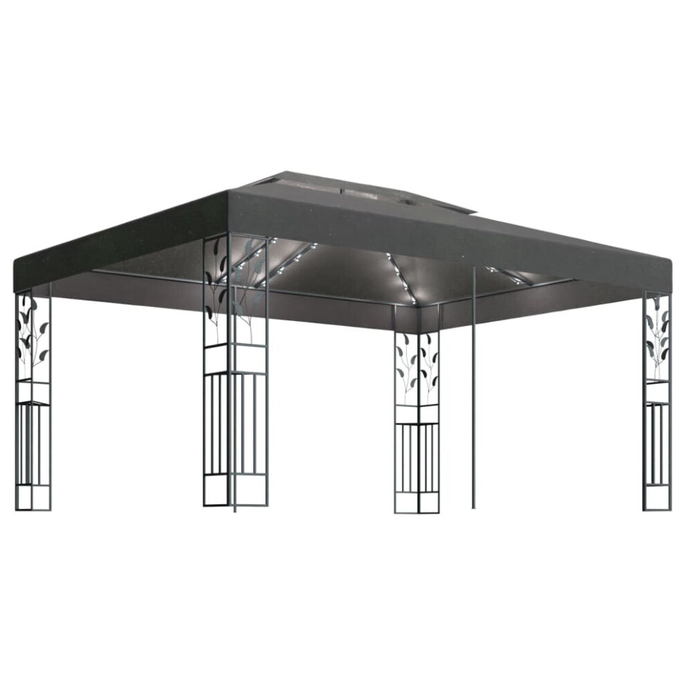 vidaXL Gazebo With Double Roof And LED String Lights 3x4m Anthracite Pavilion