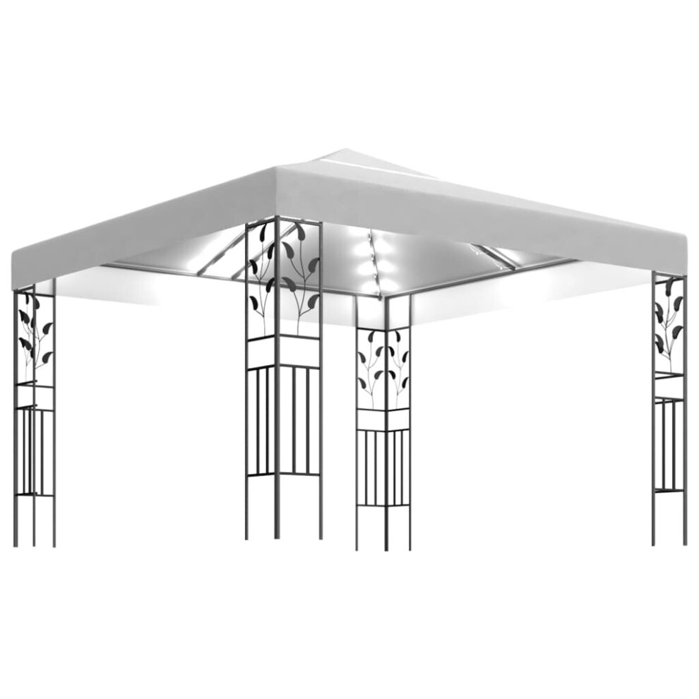 vidaXL Gazebo with LED String Lights 3x3m White 180 g/m² Outdoor Sunshade Tent