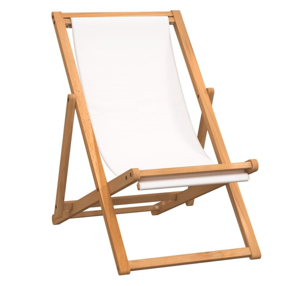 vidaXL Teak Deck Chair 56x105x96cm Cream Outdoor Garden Beach Foldable Seat