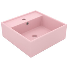 vidaXL Luxury Basin Overflow Square Matt Pink Ceramic Counter Top Vanity Sink