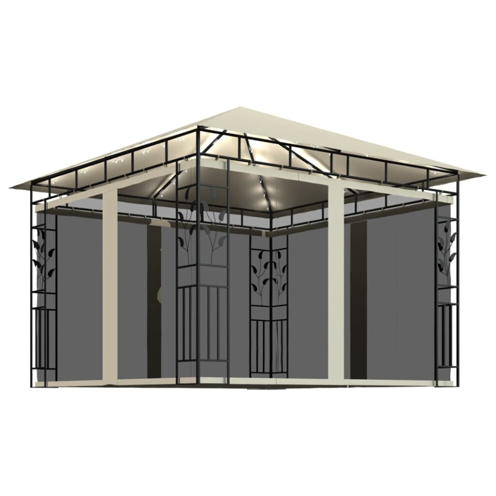 Vidaxl Gazebo With Mosquito Net &Led String Lights 3X3x2.73 M Cream 180 G/M²
