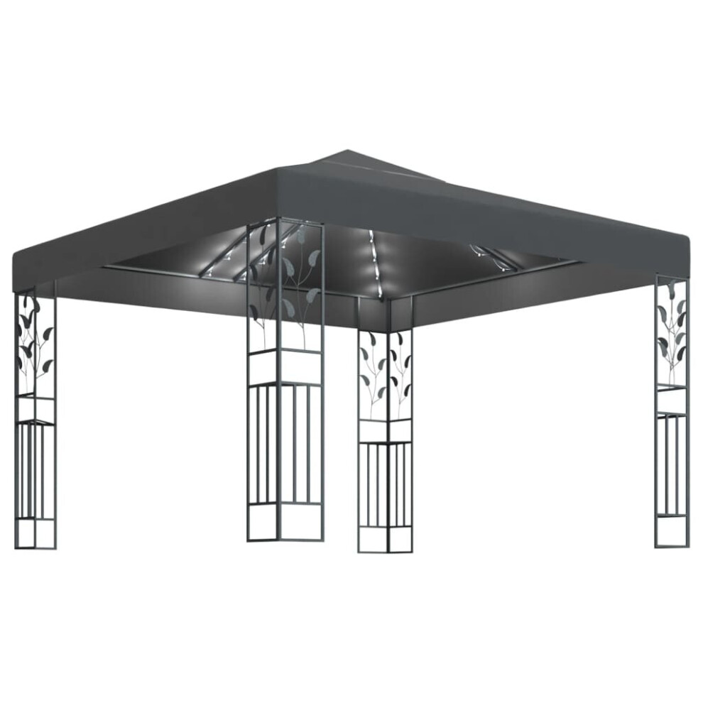 Vidaxl Gazebo With Led String Lights 3X3 M Outdoor Pavilion Sunshade Anthracite