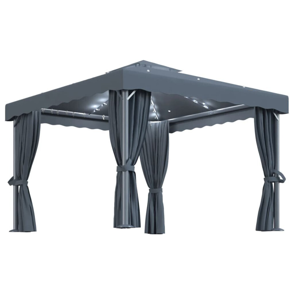 Vidaxl Gazebo With Curtain&Led String Lights 3X3 M Outdoor Sunshade Anthracite
