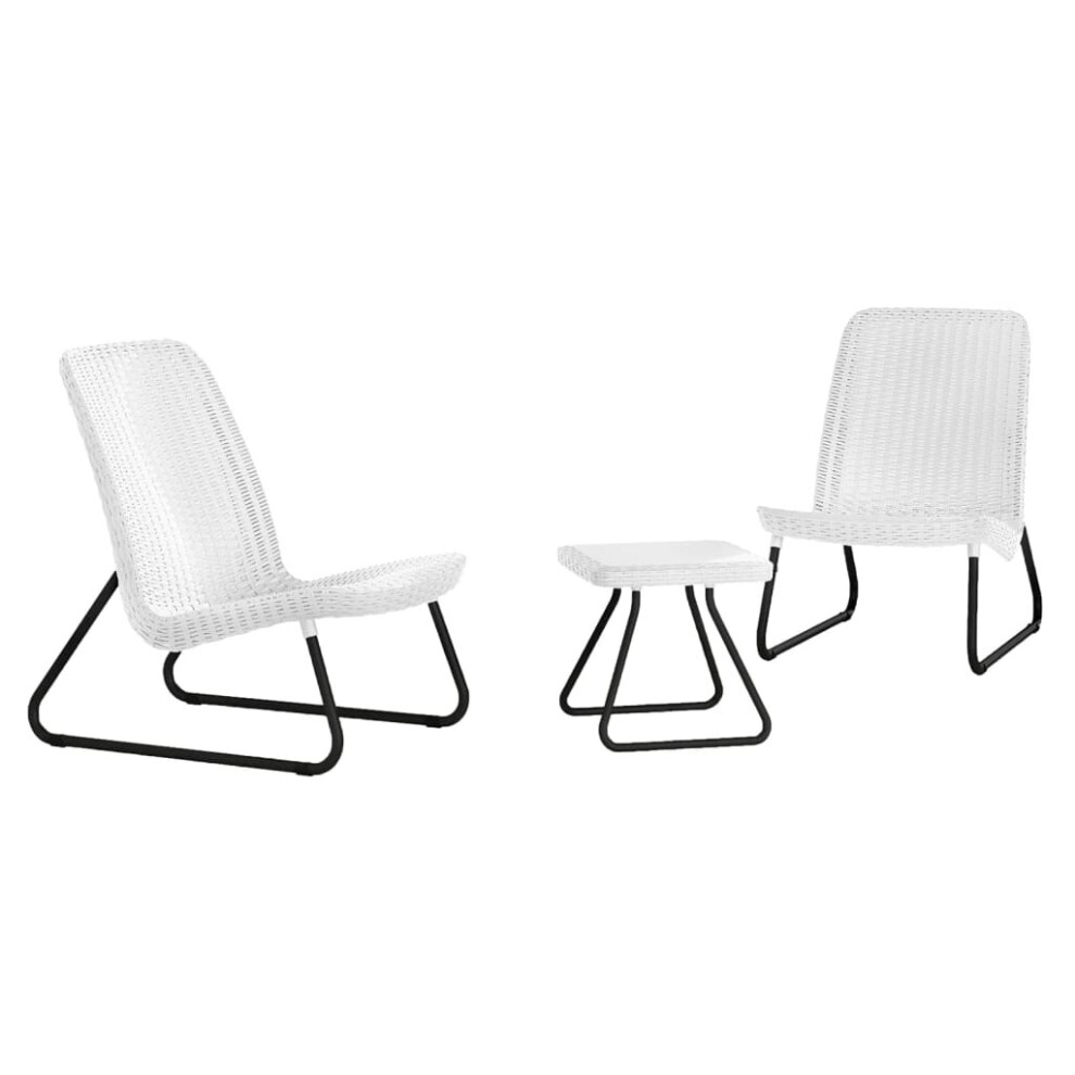 Keter Patio Furniture Set 3 Piece Rio White Outdoor Table Stool Chairs 218155