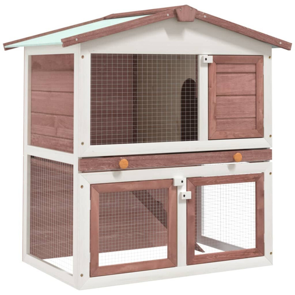 vidaXL Outdoor Rabbit Hutch 3 Doors Brown Wood Pet House Habitat Cage Carrier