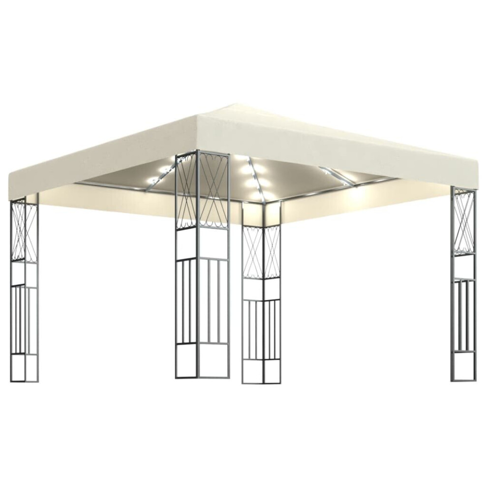 vidaXL Gazebo with LED String Lights 3x3 m Cream Fabric Outdoor Sunshade
