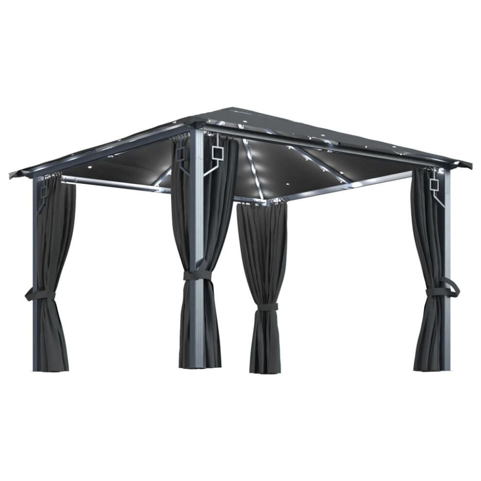 vidaXL Gazebo with Curtain&LED String Lights 300x300 cm Anthracite Aluminium