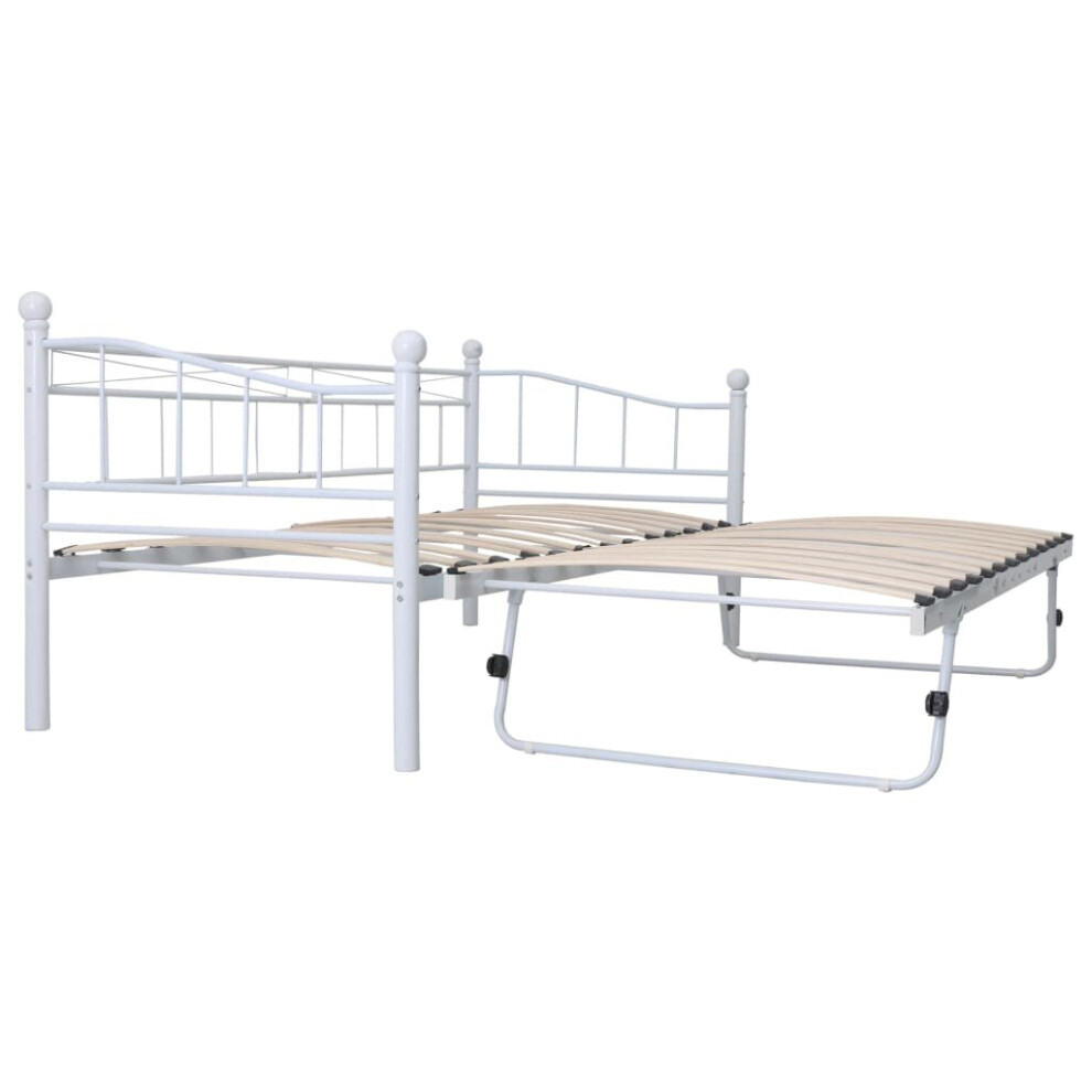 vidaXL Bed Frame Mattress Foundation White Steel 180x200/90x200 cm Double