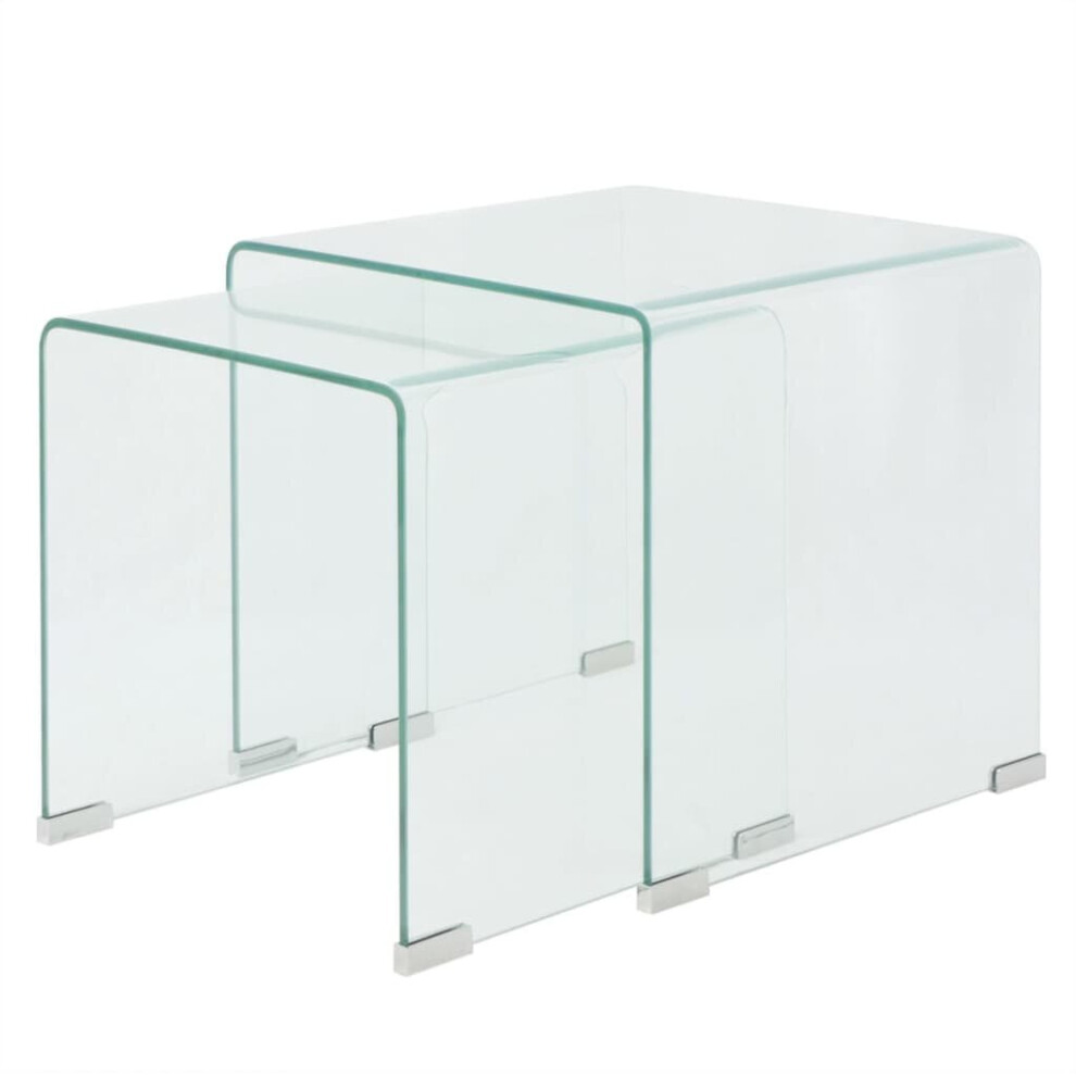 vidaXL Two Piece Nesting Table Set Side Coffee End Table Tempered Glass Clear