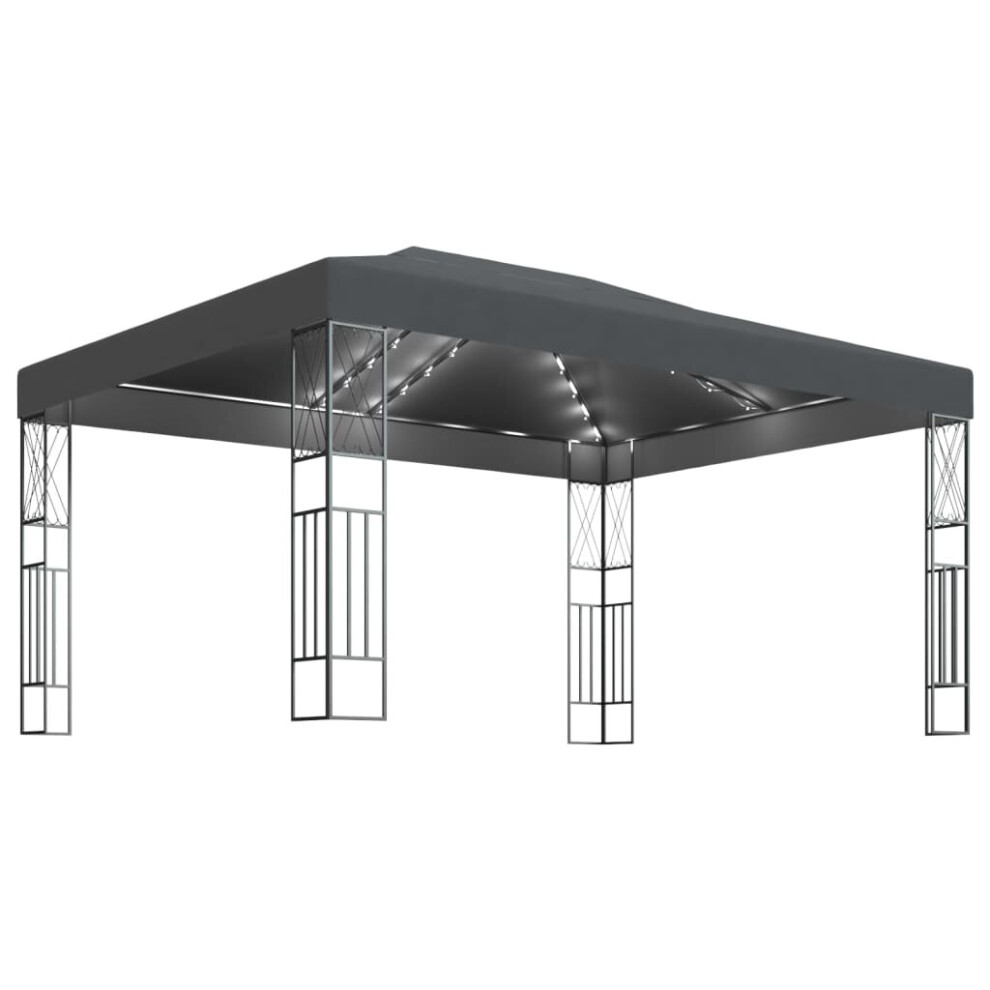 Vidaxl Gazebo With Led String Lights 3X4 M Anthracite Fabric Outdoor Sunshade