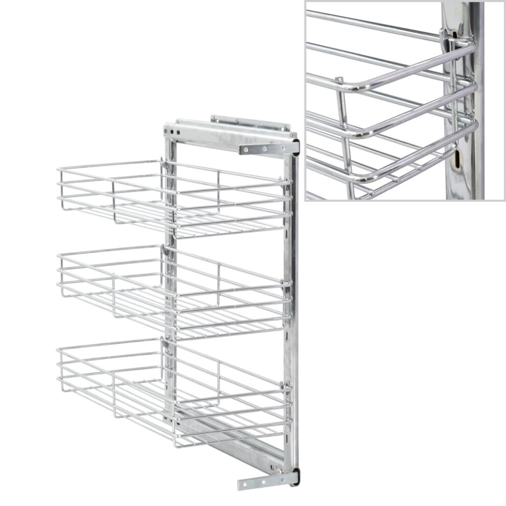 vidaXL 3-Tier Pull-out Kitchen Wire Basket Silver 47x25x56cm Rack Organiser