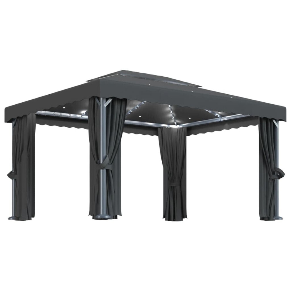 Vidaxl Gazebo With Curtain&Led String Lights 4X3 M Outdoor Sunshade Anthracite