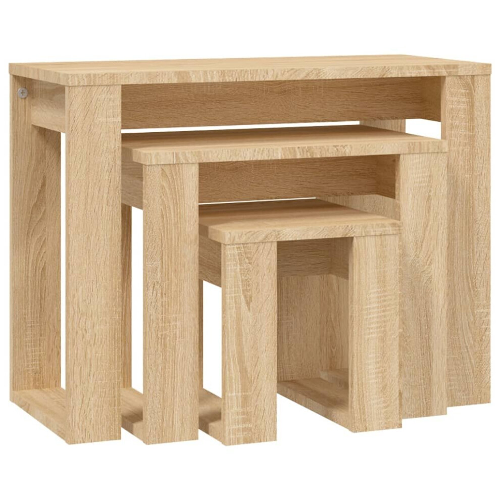 vidaXL 3x Nesting Tables Sonoma Oak Engineered Wood End Side Nest of Table