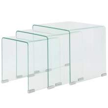 vidaXL Three Piece Nesting Table Set Side Coffee Table Tempered Glass Clear