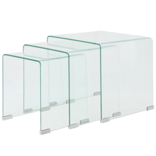 VidaXL vidaXL Three Piece Nesting Table Set Side Coffee Table Tempered Glass Clear